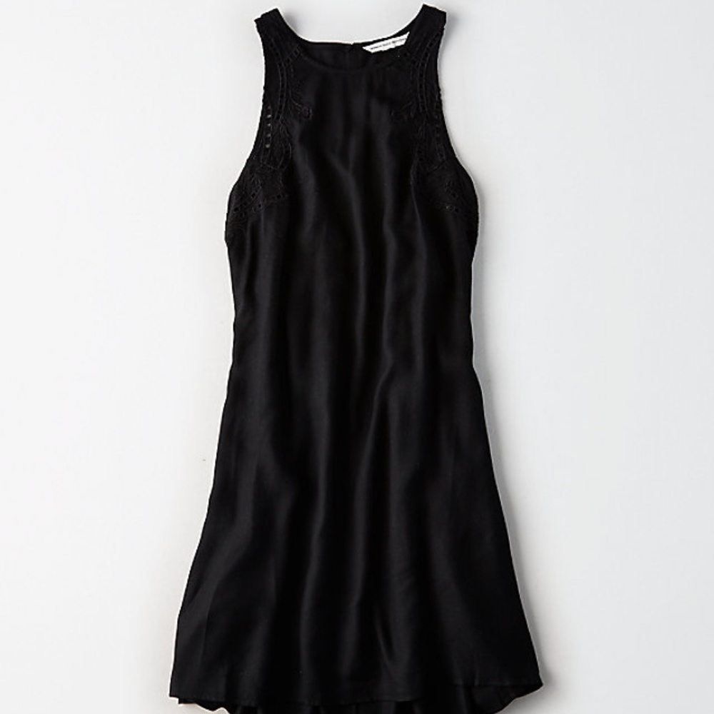 High Neck Shift Dress With Lace Details